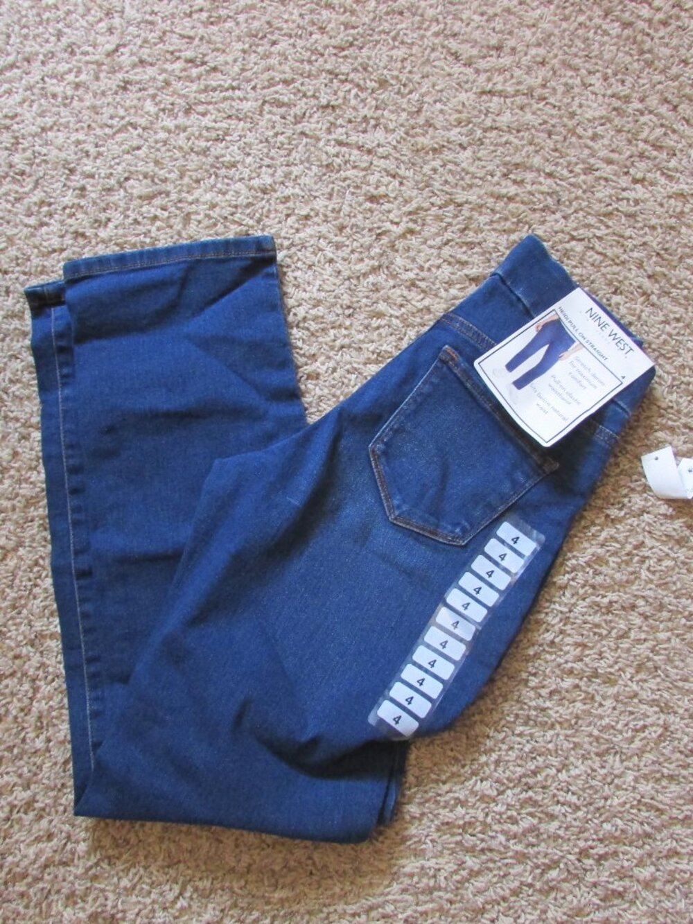 NWT Nine West Heidi Pull On Elastic Waist Straight Leg 4 Blue Jeans Pockets